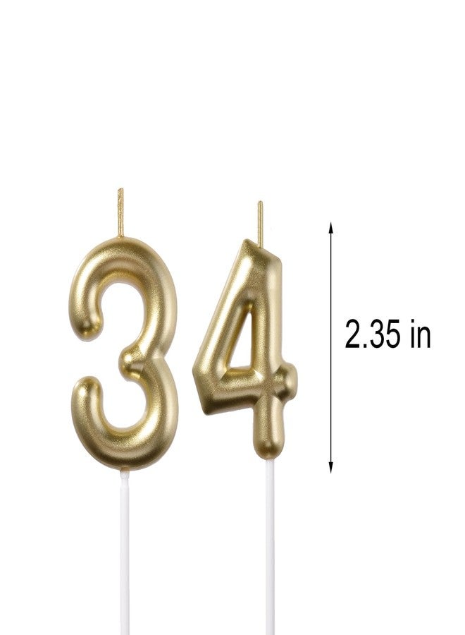 Qj-solar 2.35 Inch Gold 34 & 43 Birthday Candles, Number 34th & 43rd Cake Topper for Men Women Birthday Party Decorations Theme Party - Image 2